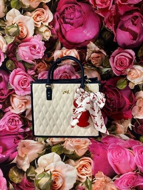 Betsey Johnson Cream Quilted Tote w/lobster bag charms
